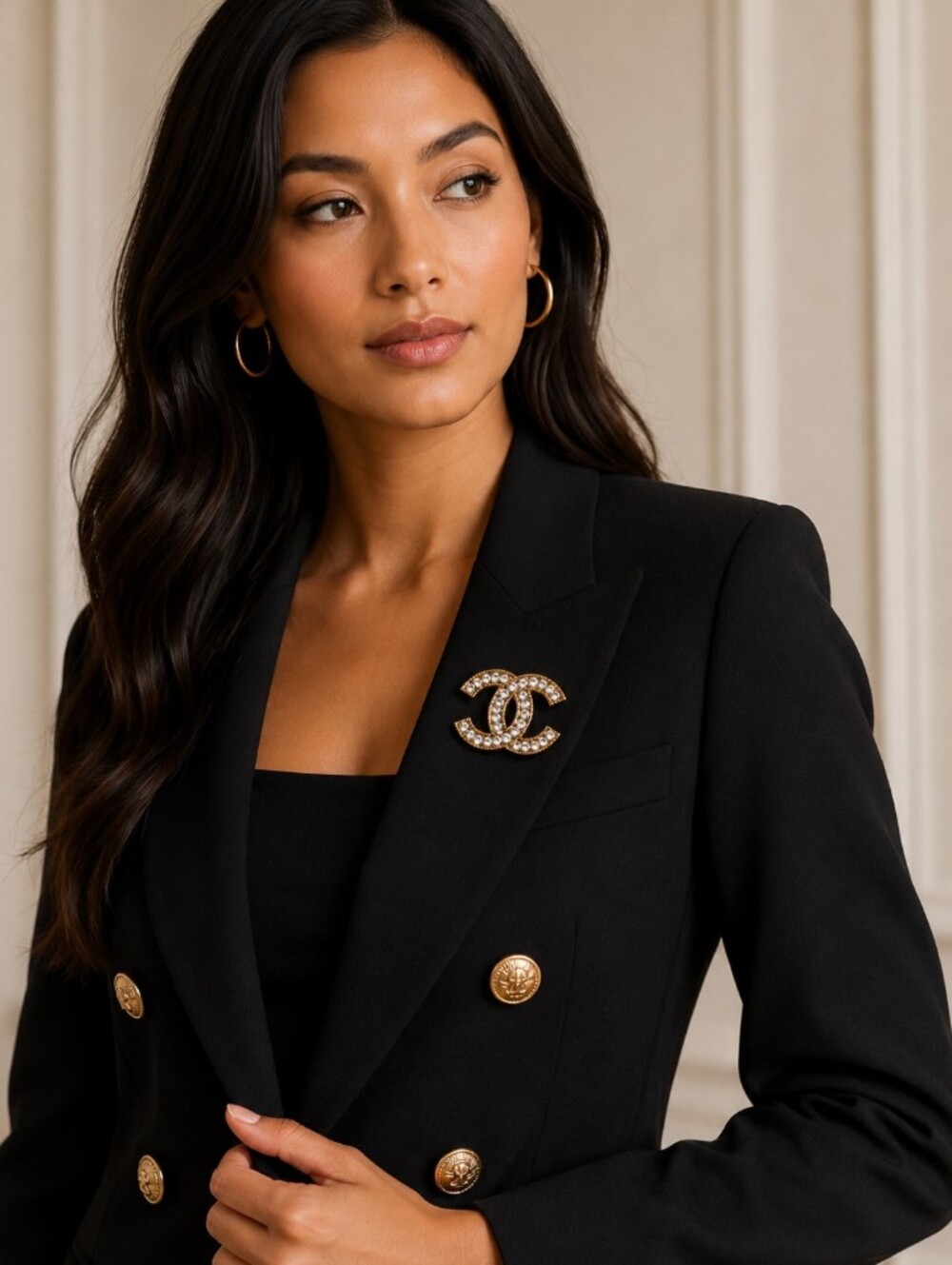 Gold CC Logo Rhinestone Brooch